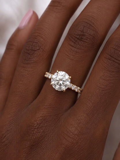 2.5 Carat Round Cut Lab Grown Diamond Pave Engagement Ring