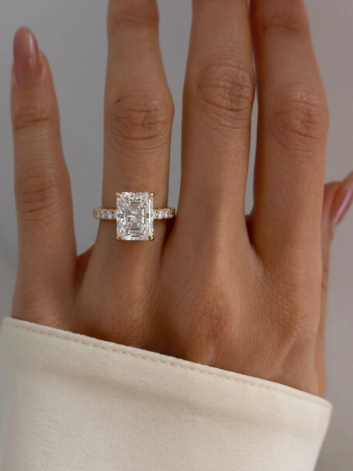 3.5 Carat Radiant Hidden Halo Lab Grown Diamond Engagement Ring