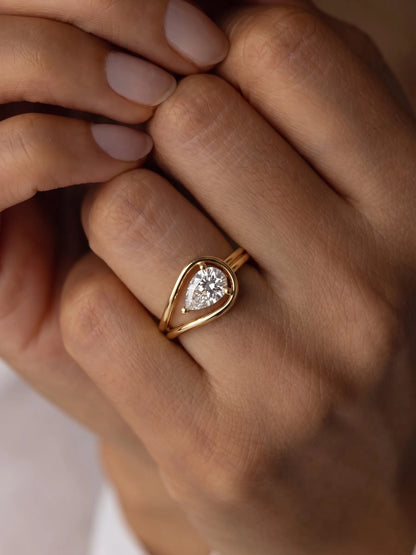 1 Carat Pear Open Frame Solitaire Lab Grown Diamond Engagement Ring