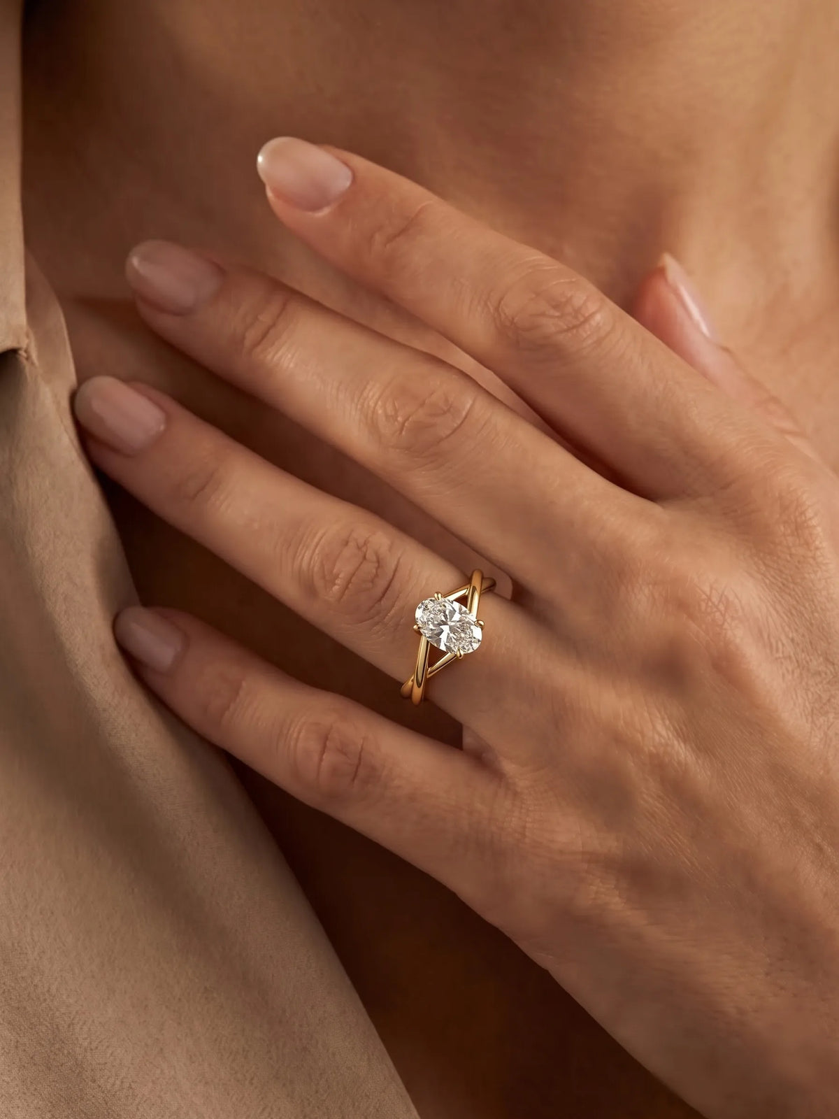 1.5 Carat Oval Twisted Shank Solitaire Lab Grown Diamond Engagement Ring