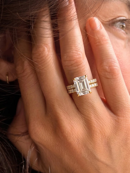 5 Carat Emerald Cut Lab Grown Diamond Euro Shank Bridal Ring Set