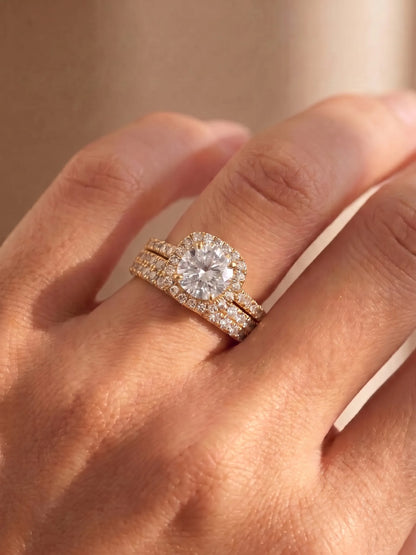 2 Carat Round Halo lab Grown Diamond Wedding Bridal Ring Set