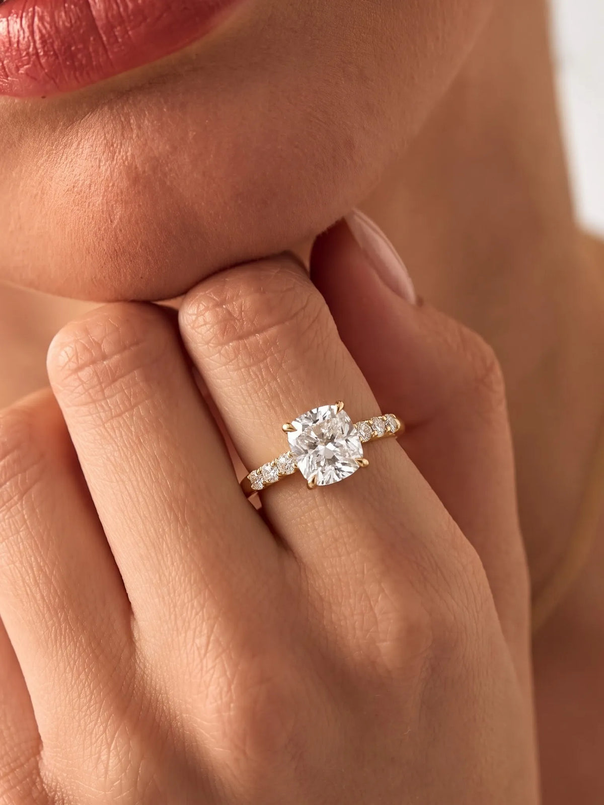 2.5 Carat Cushion Hidden Halo Lab Grown Diamond Engagement Ring