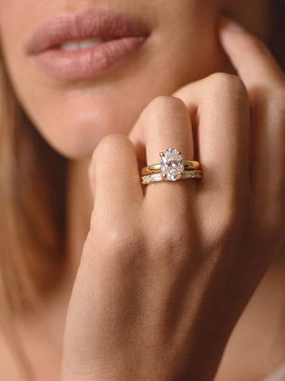2 Carat Oval Hidden Halo Lab Grown Diamond Bridal Ring Set