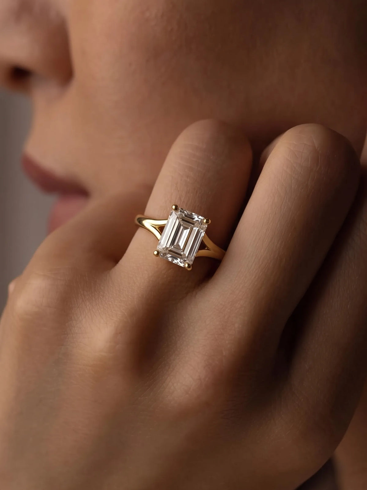 3 Carat Emerald Cut Solitaire Lab Grown Diamond Engagement Ring