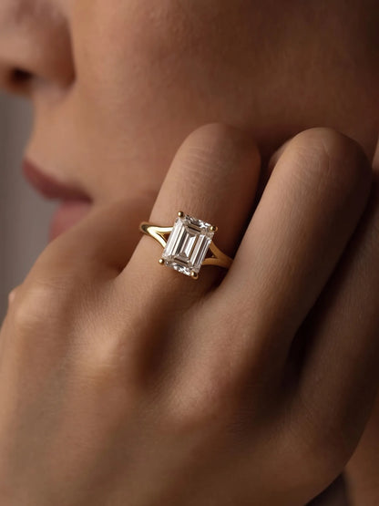 3 Carat Emerald Cut Solitaire Lab Grown Diamond Engagement Ring