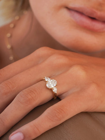 2 Carat Oval & Pear Three Stone Lab Grown Diamond Engagement Ring