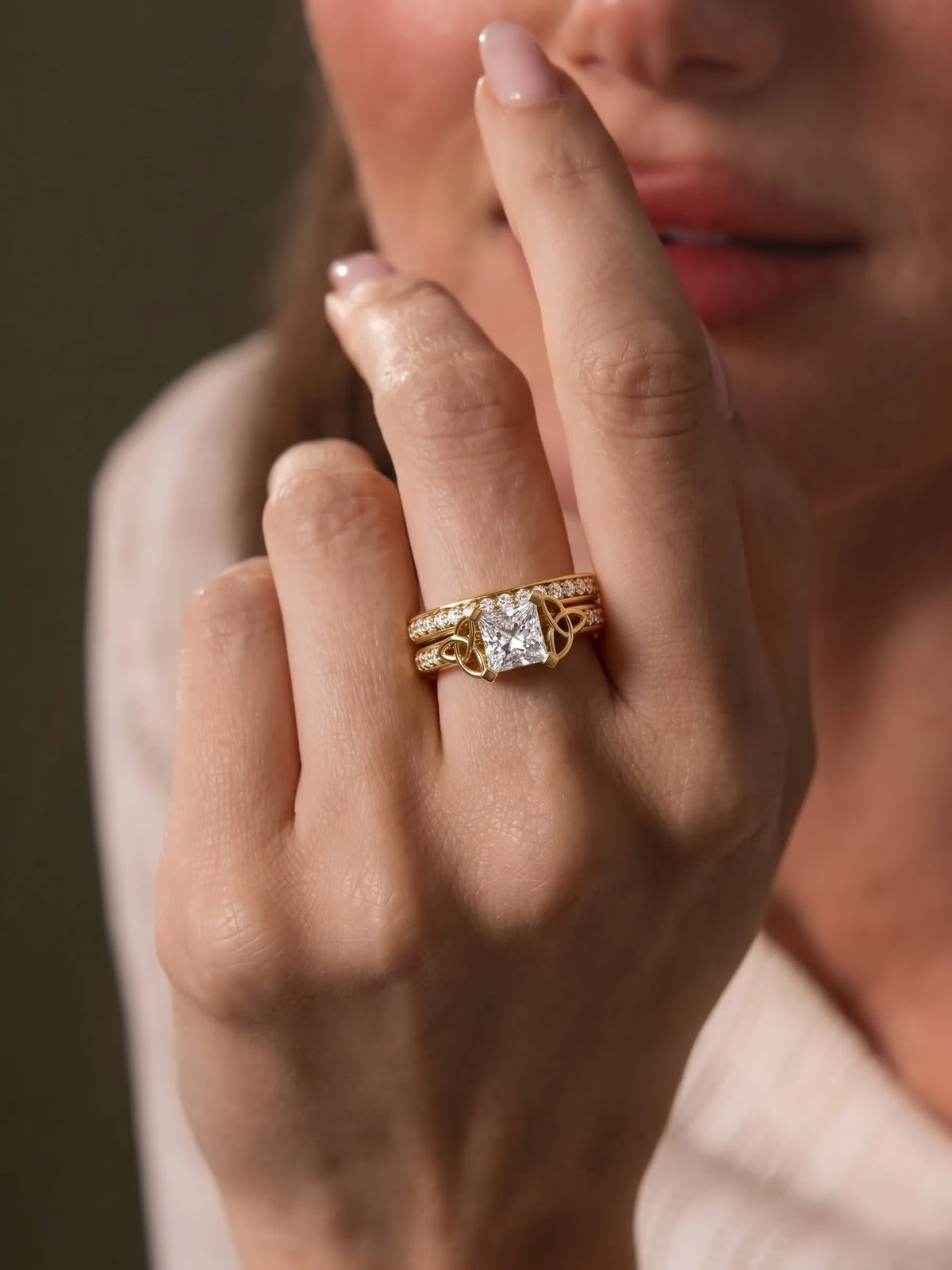1 Carat Princess Cut Lab Grown Diamond Celtic Knot Bridal Ring Set