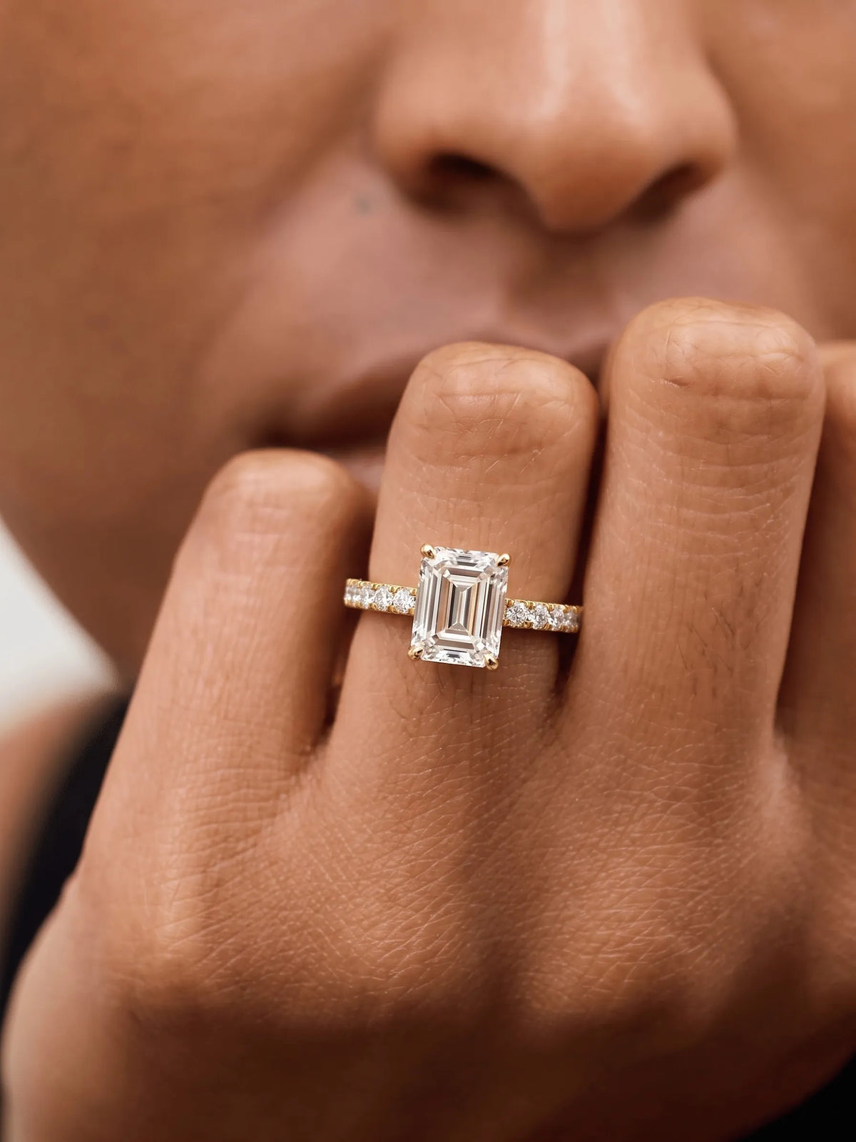 4 Carat Emerald Hidden Halo Pavé Lab Grown Diamond Engagement Ring