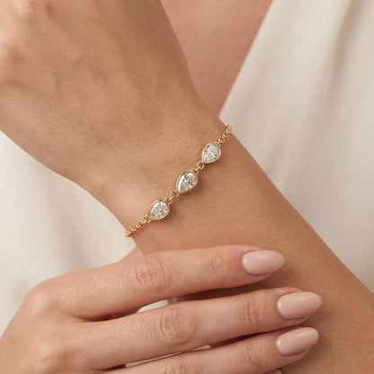 1.30 Carat Bezel Set Pear Three Stone Lab Grown Diamond Chain Bracelet