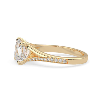 yellow Gold ring with a diamond on a white background