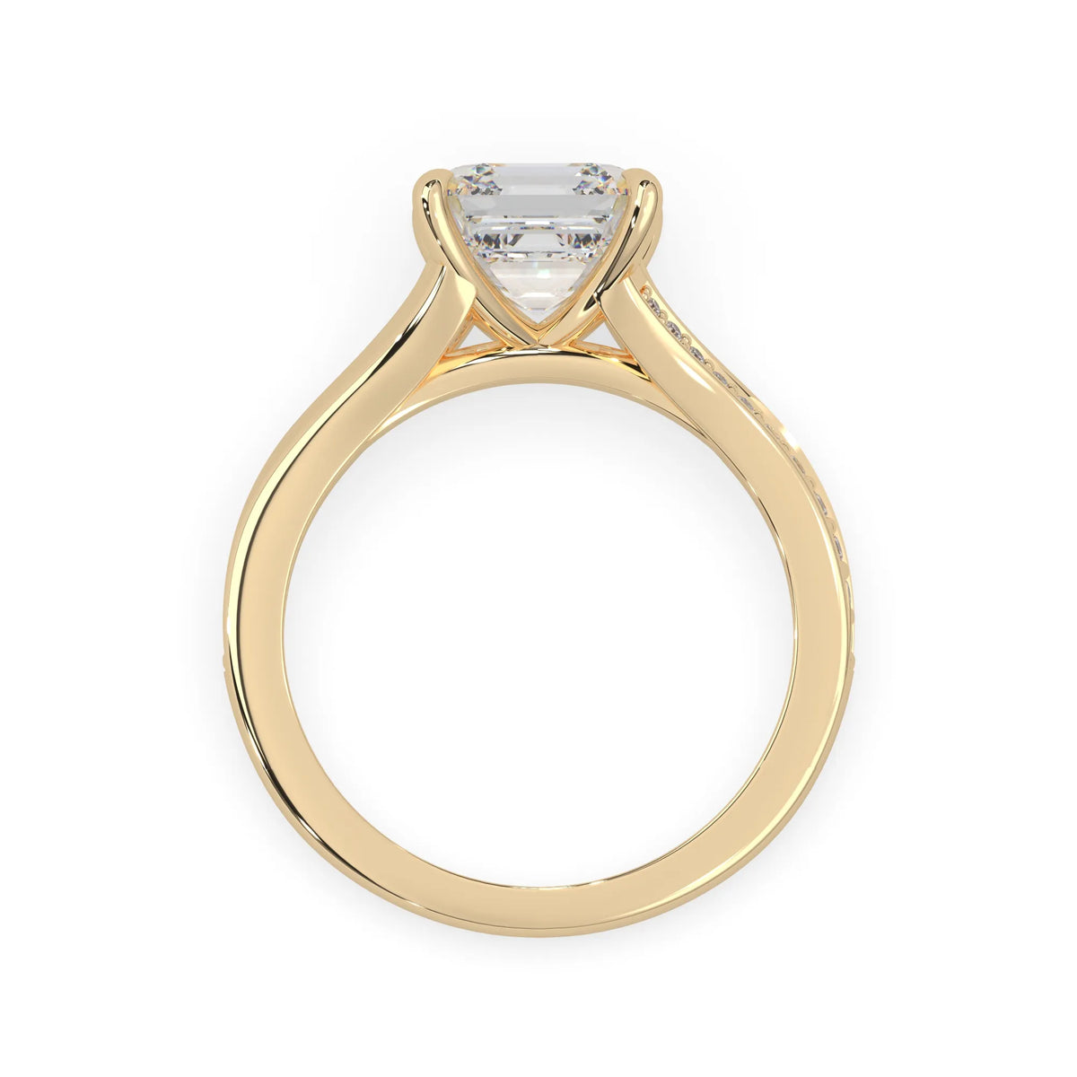 yellow Gold ring with a diamond on a white background