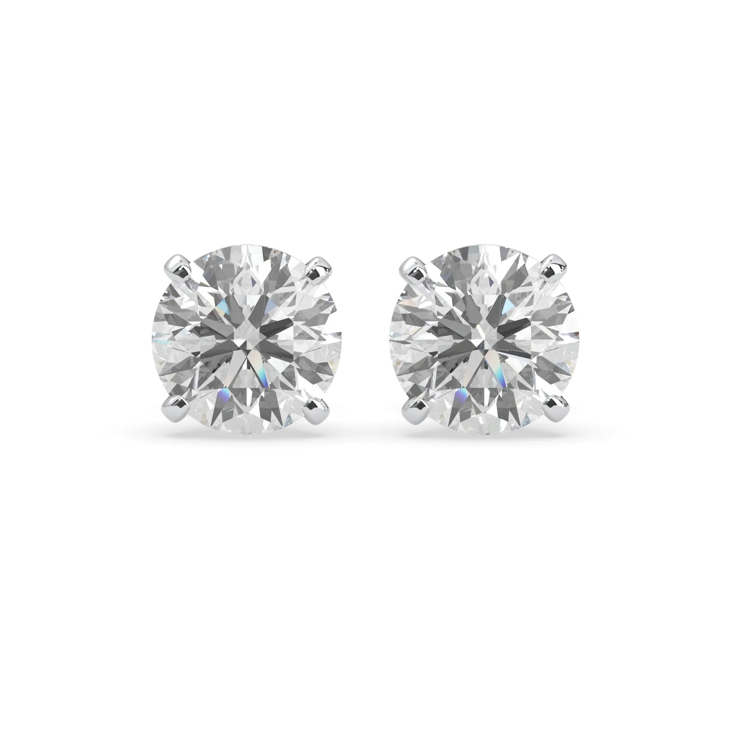 white gold IGI Certified round cut lab grown diamond stud earrings featuring 8.00 mm diamonds in a classic four-prong basket setting.