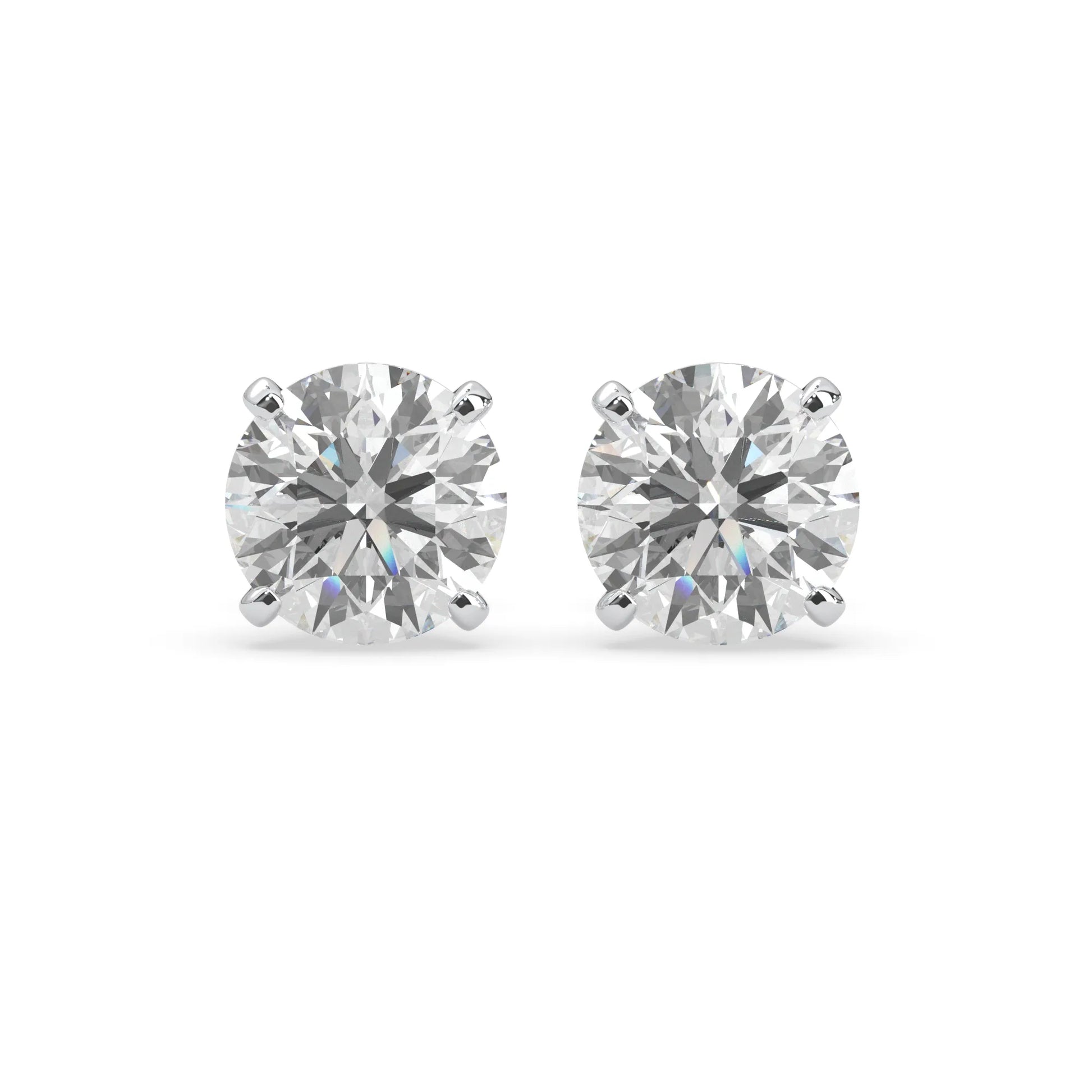 white gold IGI Certified round cut lab grown diamond stud earrings featuring 8.00 mm diamonds in a classic four-prong basket setting.