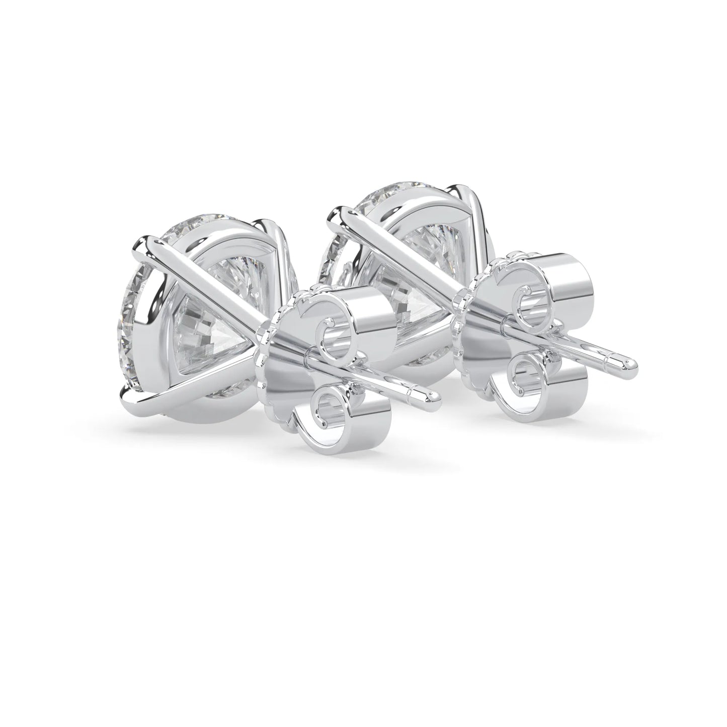 white gold IGI Certified round cut lab grown diamond stud earrings featuring 8.00 mm diamonds in a classic four-prong basket setting.