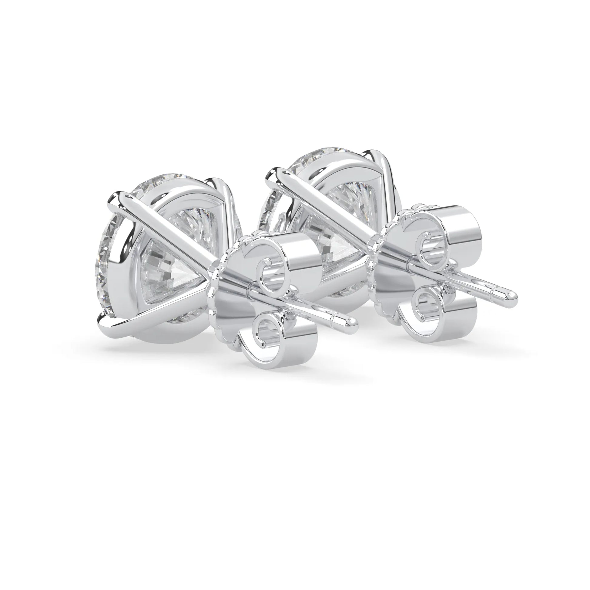 white gold IGI Certified round cut lab grown diamond stud earrings featuring 8.00 mm diamonds in a classic four-prong basket setting.
