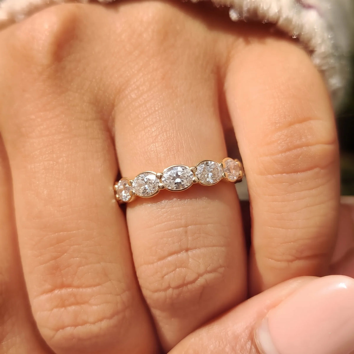 Oval Lab Grown Diamond Half Eternity Wedding Band
