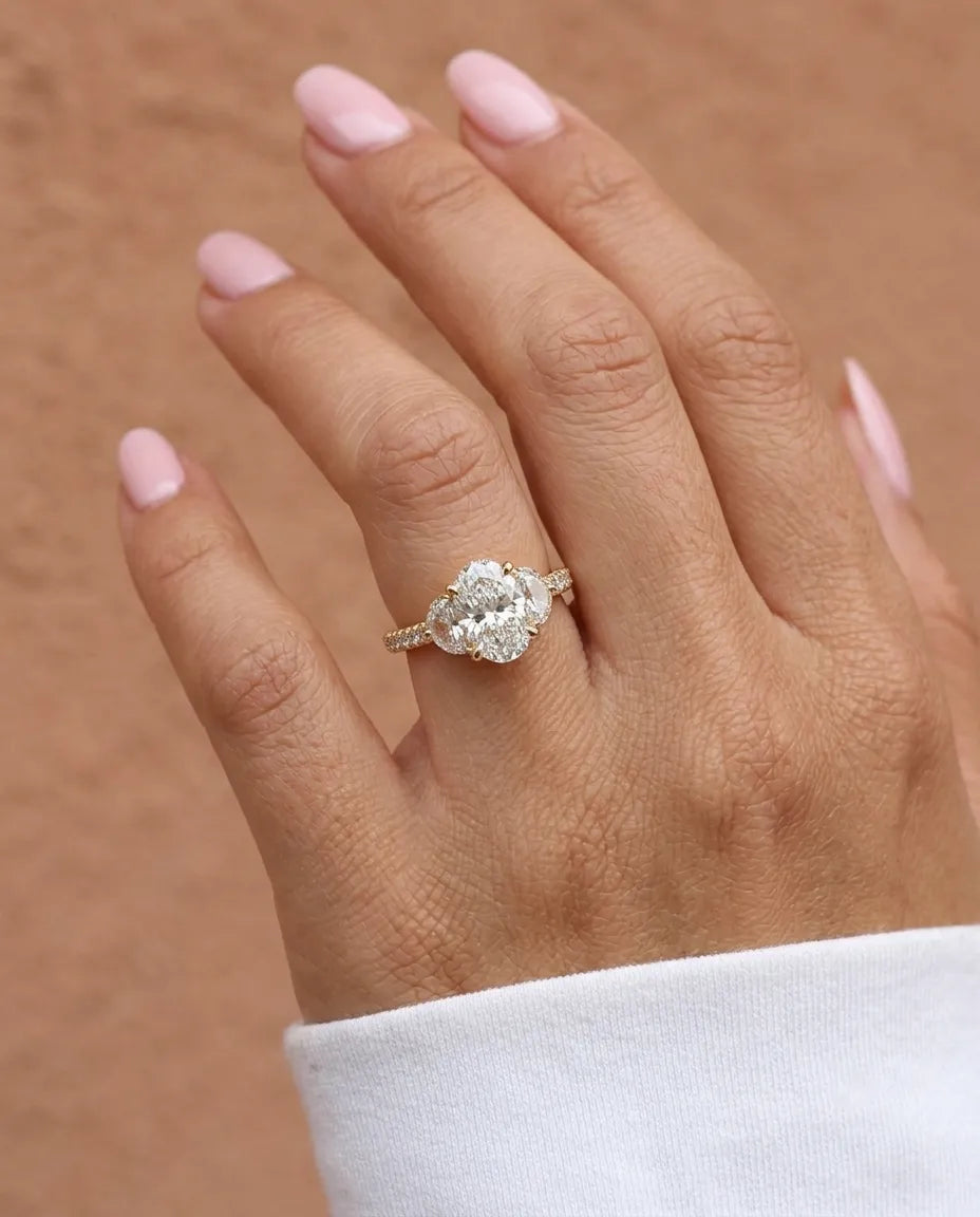 2.00 Carat Oval Three Stone Pavé Lab Grown Diamond Engagement Ring