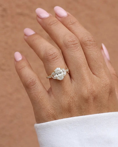 2.00 Carat Oval Three Stone Pavé Lab Grown Diamond Engagement Ring