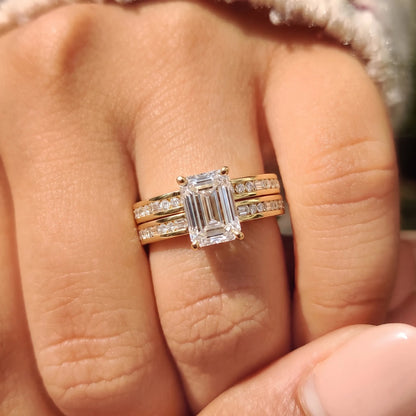 2 Carat Emerald Cut Lab Grown Diamond Pave Wedding Bridal Ring Set
