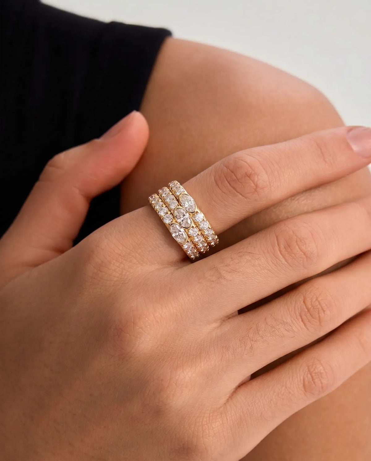 Oval & Round Three Row Lab Grown Diamond Pave Cocktail Ring