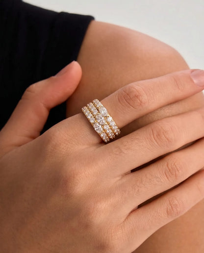 Oval & Round Three Row Lab Grown Diamond Pave Cocktail Ring
