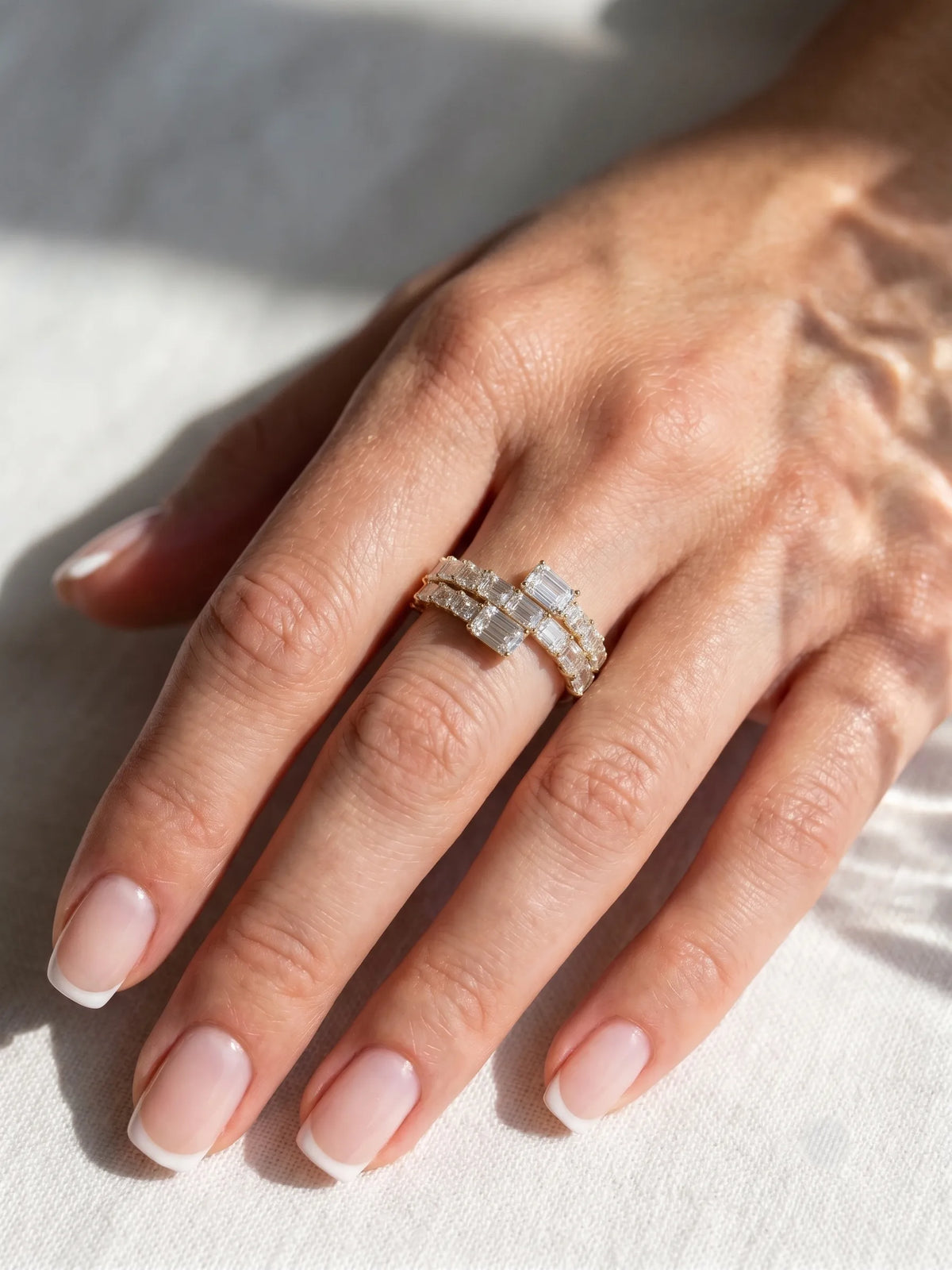Emerald Cut Lab Grown Diamond Bypass Statement Engagement Ring