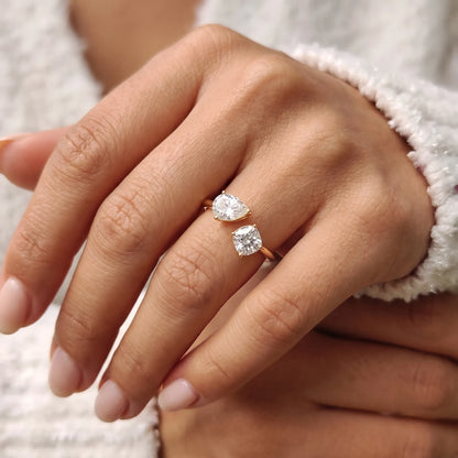 Cushion & Pear Two Stone Lab Grown Diamond  Open Gap Bypass Ring