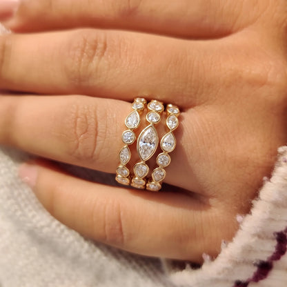 Multi Shape Bezel Set Three Row Lab Grown Diamond Statement Ring