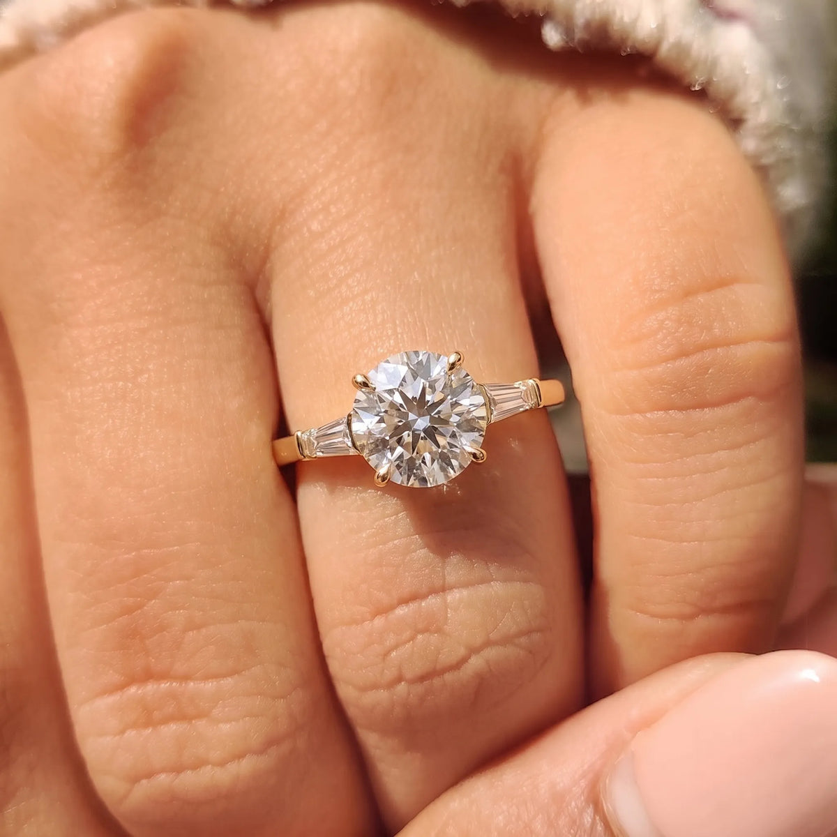 3 Carat Round Lab Grown Diamond Three Stone Engagement Ring