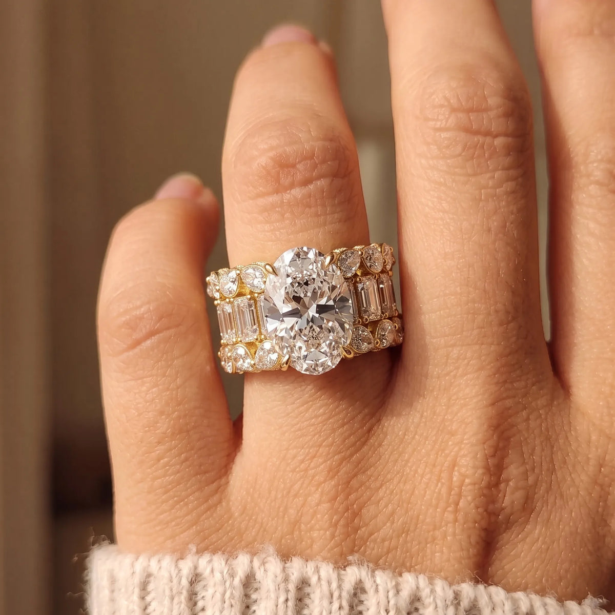 4.00 Carat Oval Lab Grown Diamond Hidden Halo Pave Cocktail Ring