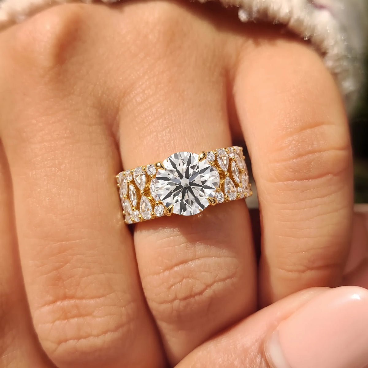 5.00 Carat Round Hidden Halo Lab Grown Diamond Vintage Pave Engagement Ring