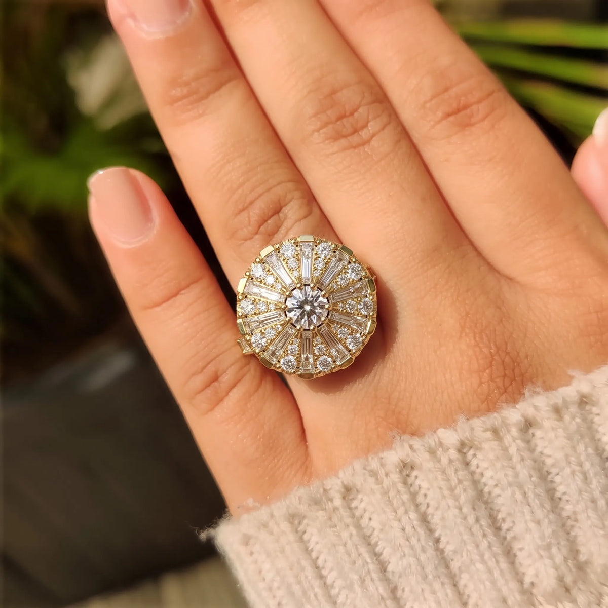 0.50 Carat Round Halo Vintage Lab Grown Diamond Floral Engagement Ring