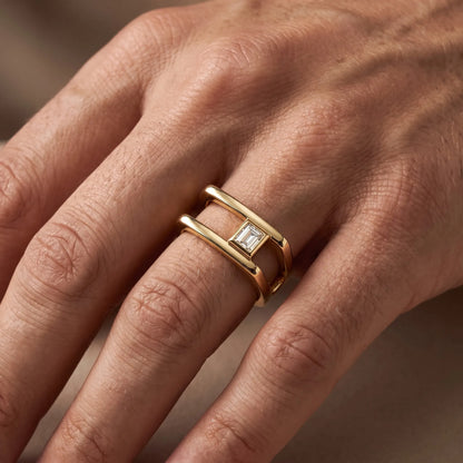 Bezel Set Baguette Solitaire Lab Grown Diamond Open Frame Men's Statement Ring