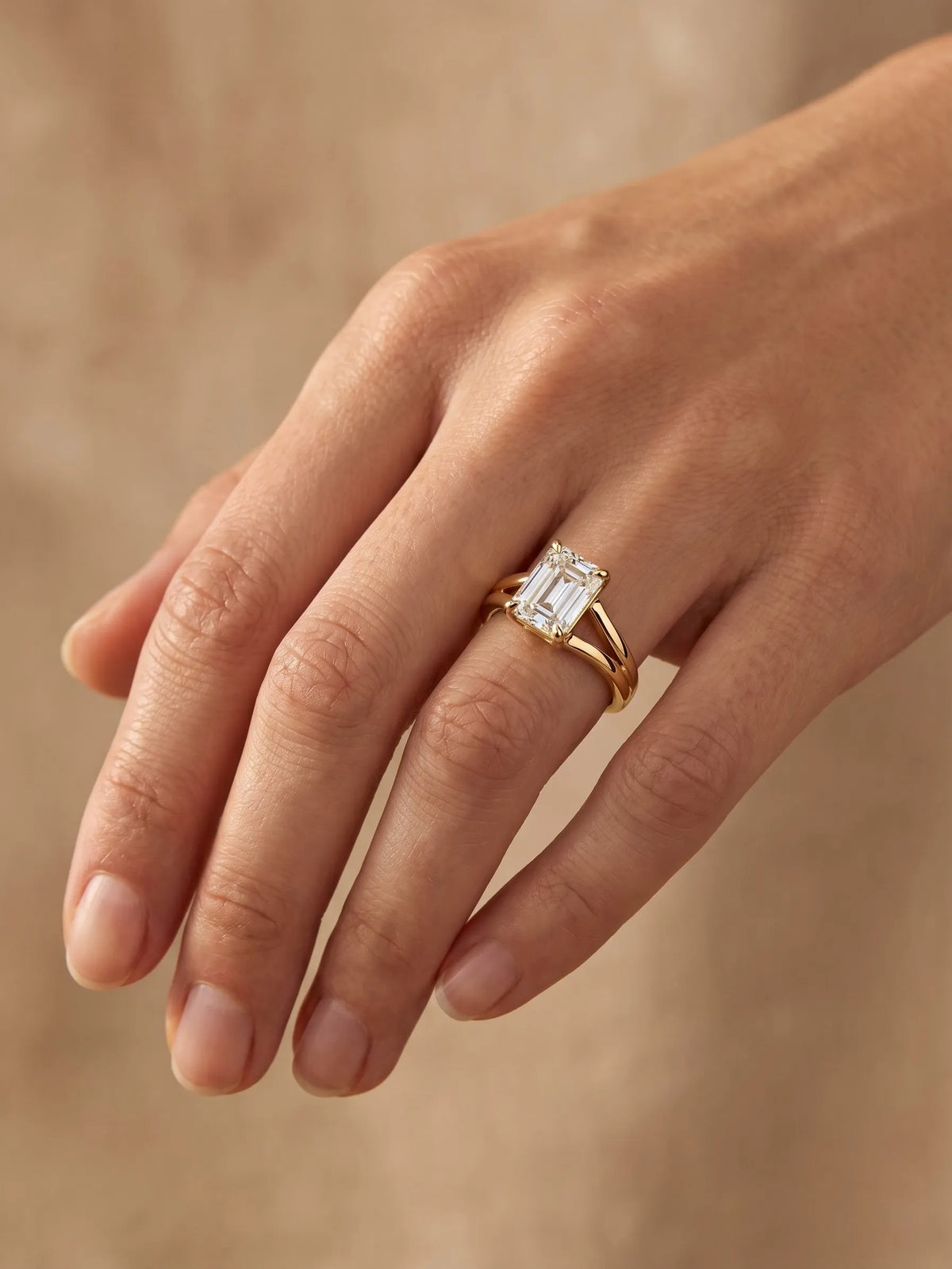 2 Carat Emerald Lab Grown Diamond Split Shank Solitaire Engagement Ring
