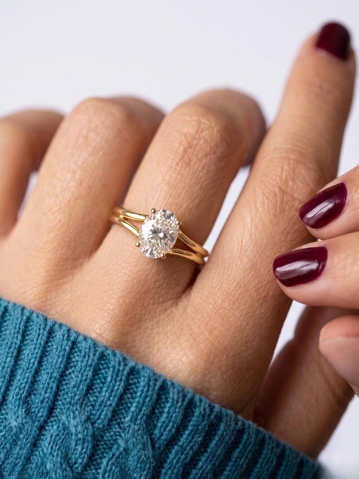 1 Carat Oval Lab Grown Diamond Split Shank Solitaire Engagement Ring