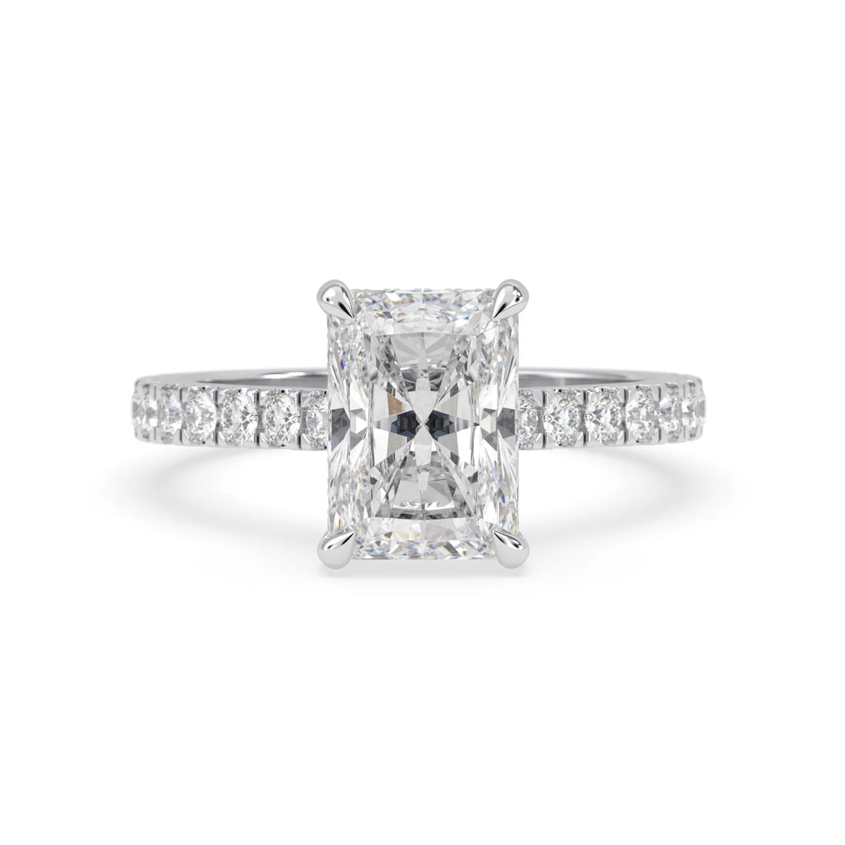 3.50 Carat Radiant Hidden Halo Lab Grown Diamond Pave Engagement Ring