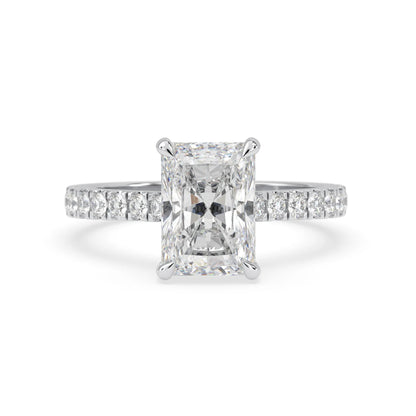 3.50 Carat Radiant Hidden Halo Lab Grown Diamond Pave Engagement Ring