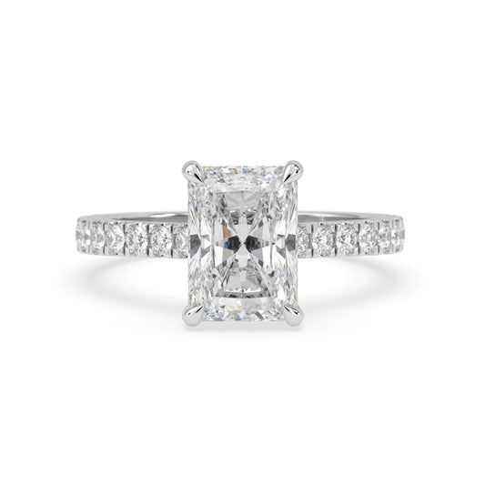 3.50 Carat Radiant Hidden Halo Lab Grown Diamond Pave Engagement Ring