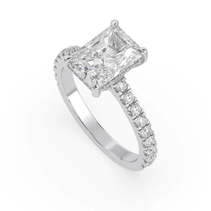 3.50 Carat Radiant Hidden Halo Lab Grown Diamond Pave Engagement Ring
