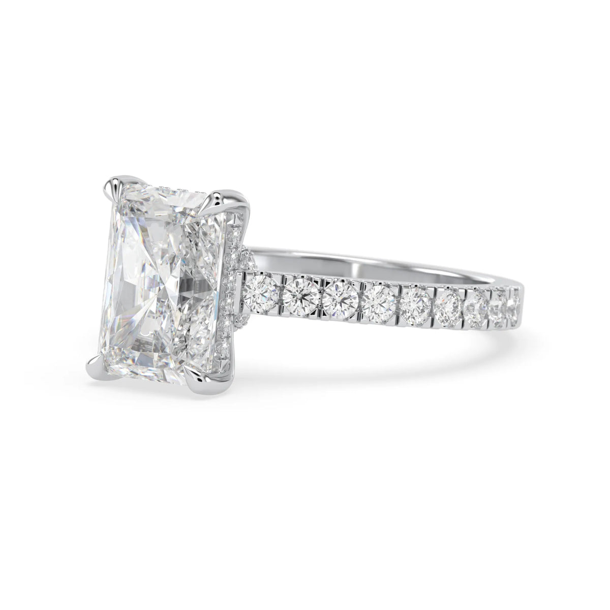 3.50 Carat Radiant Hidden Halo Lab Grown Diamond Pave Engagement Ring