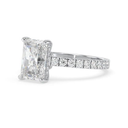 3.50 Carat Radiant Hidden Halo Lab Grown Diamond Pave Engagement Ring