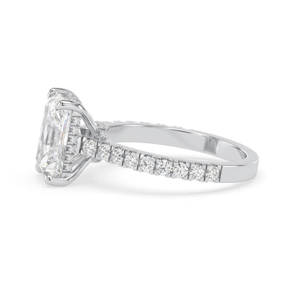 3.50 Carat Radiant Hidden Halo Lab Grown Diamond Pave Engagement Ring