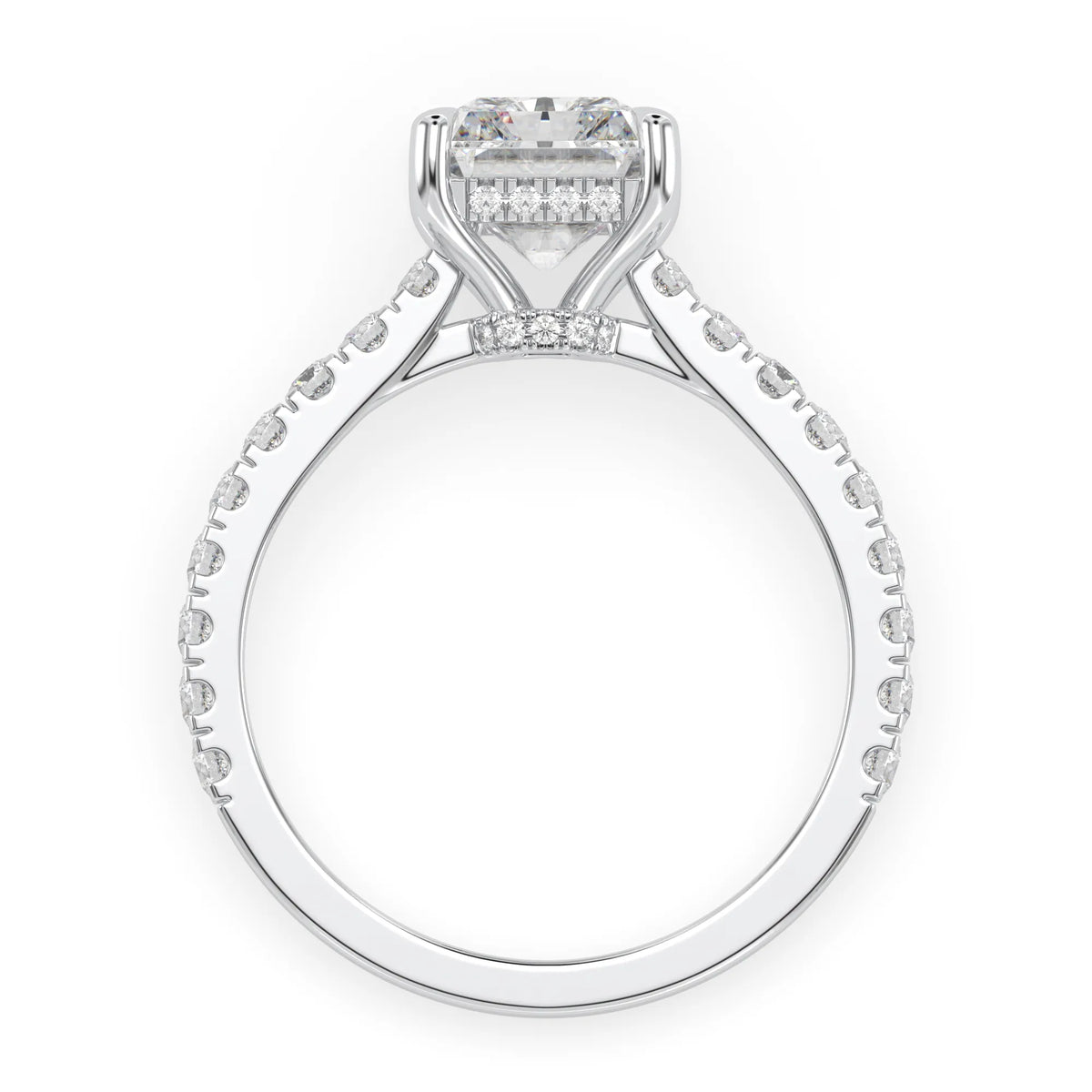 3.50 Carat Radiant Hidden Halo Lab Grown Diamond Pave Engagement Ring