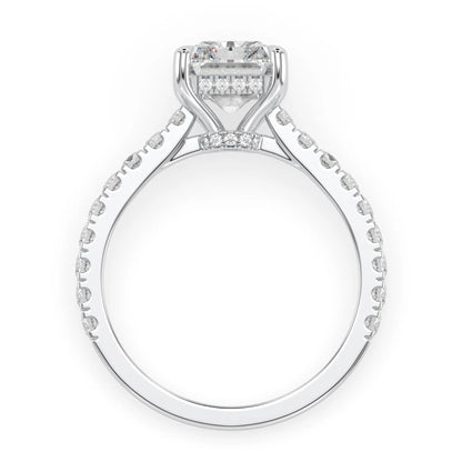 3.50 Carat Radiant Hidden Halo Lab Grown Diamond Pave Engagement Ring