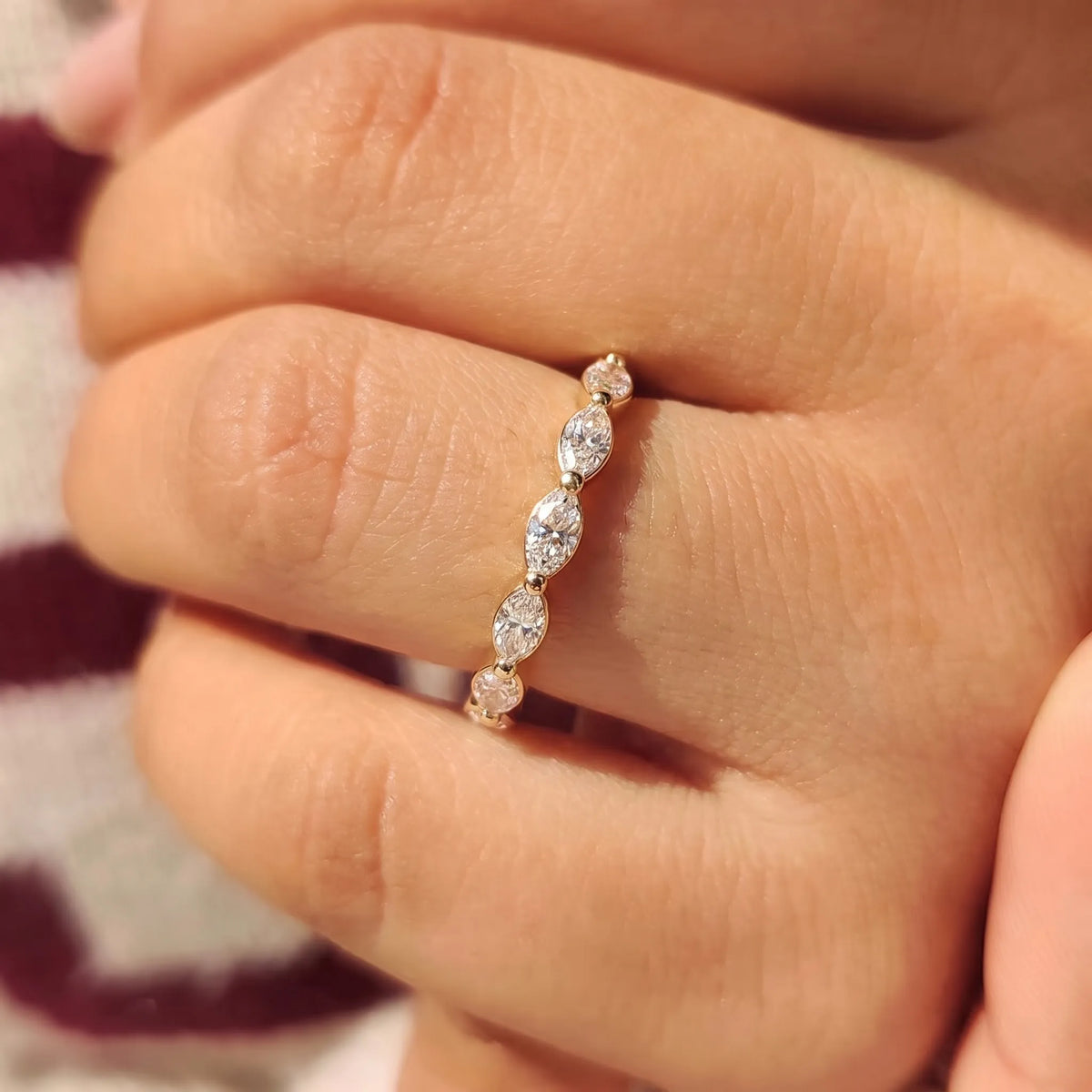 Marquise Cut Lab Grown Diamond Half Eternity Wedding Band
