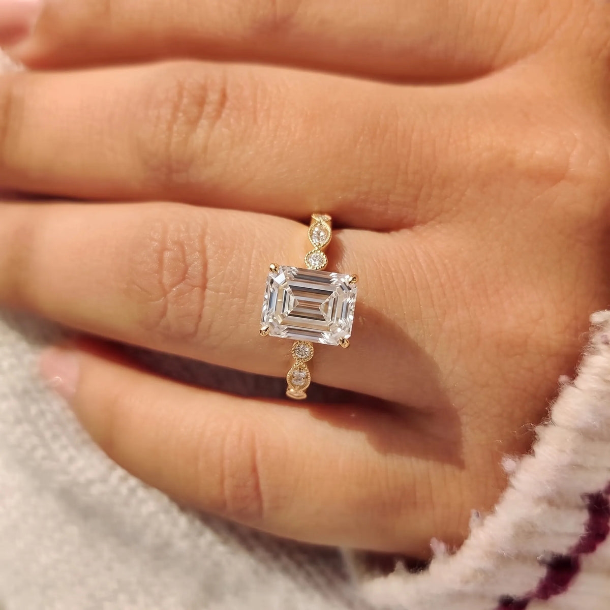 2.00 Carat Emerald Vintage Lab Grown Diamond Pave Engagement Ring