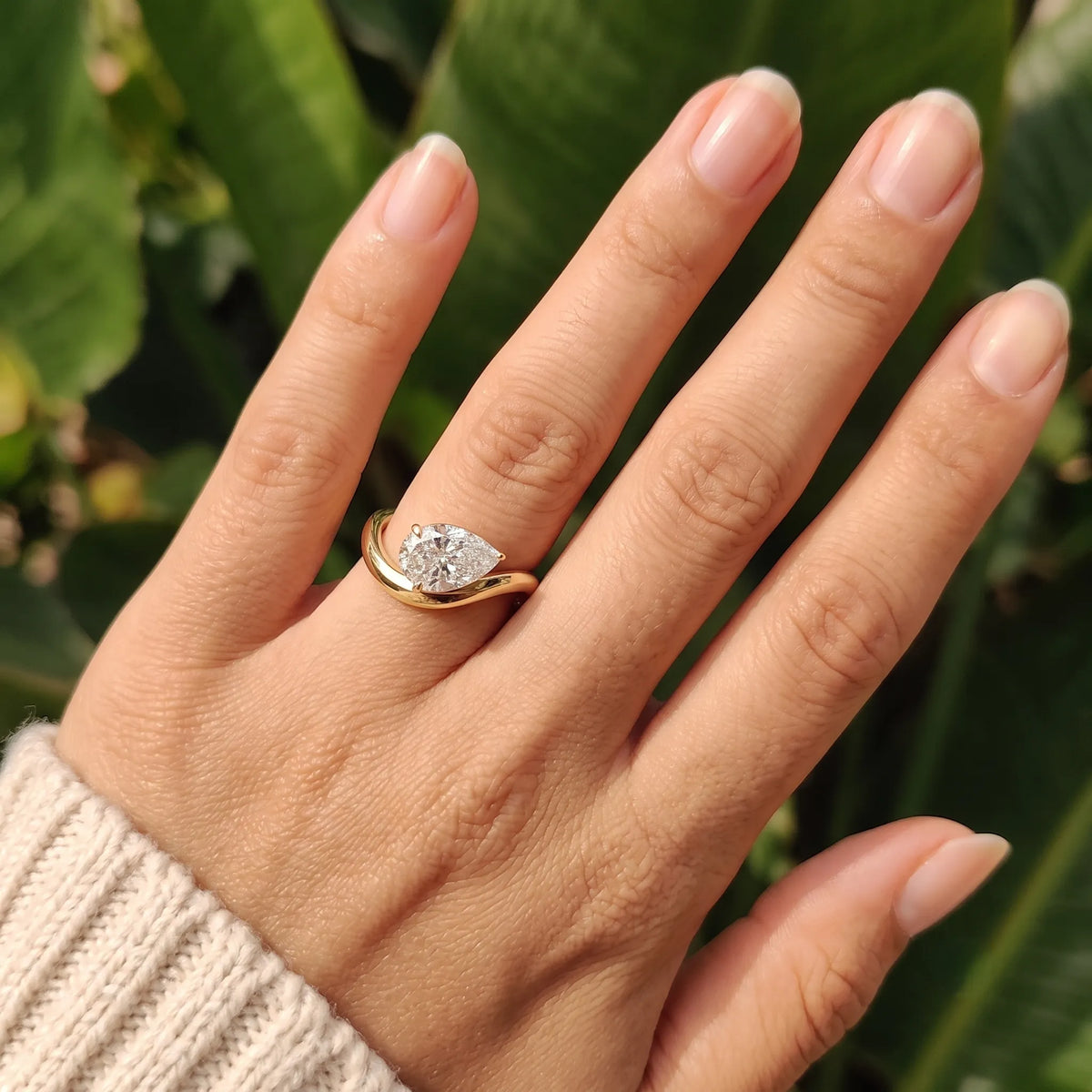 1.50 Carat Pear East West Lab Grown Diamond Solitaire Engagement Ring