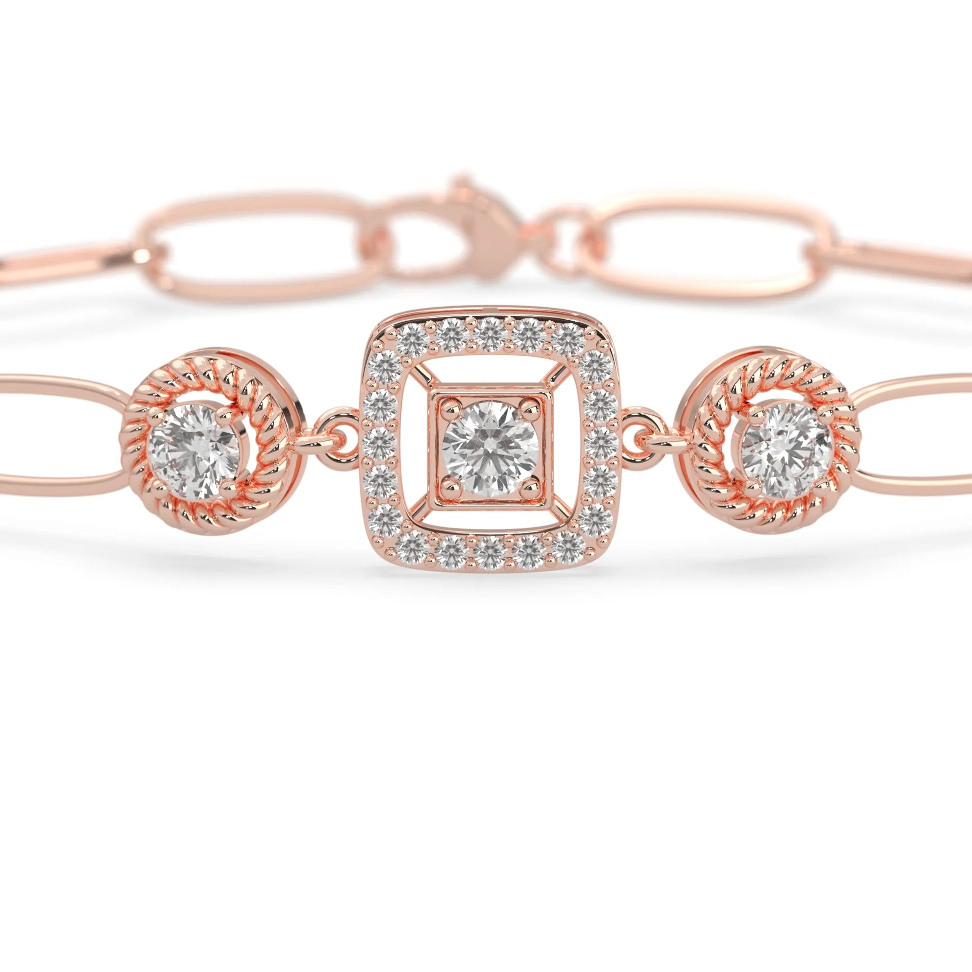 rose Gold bracelet with lab grown diamond accents on a white background