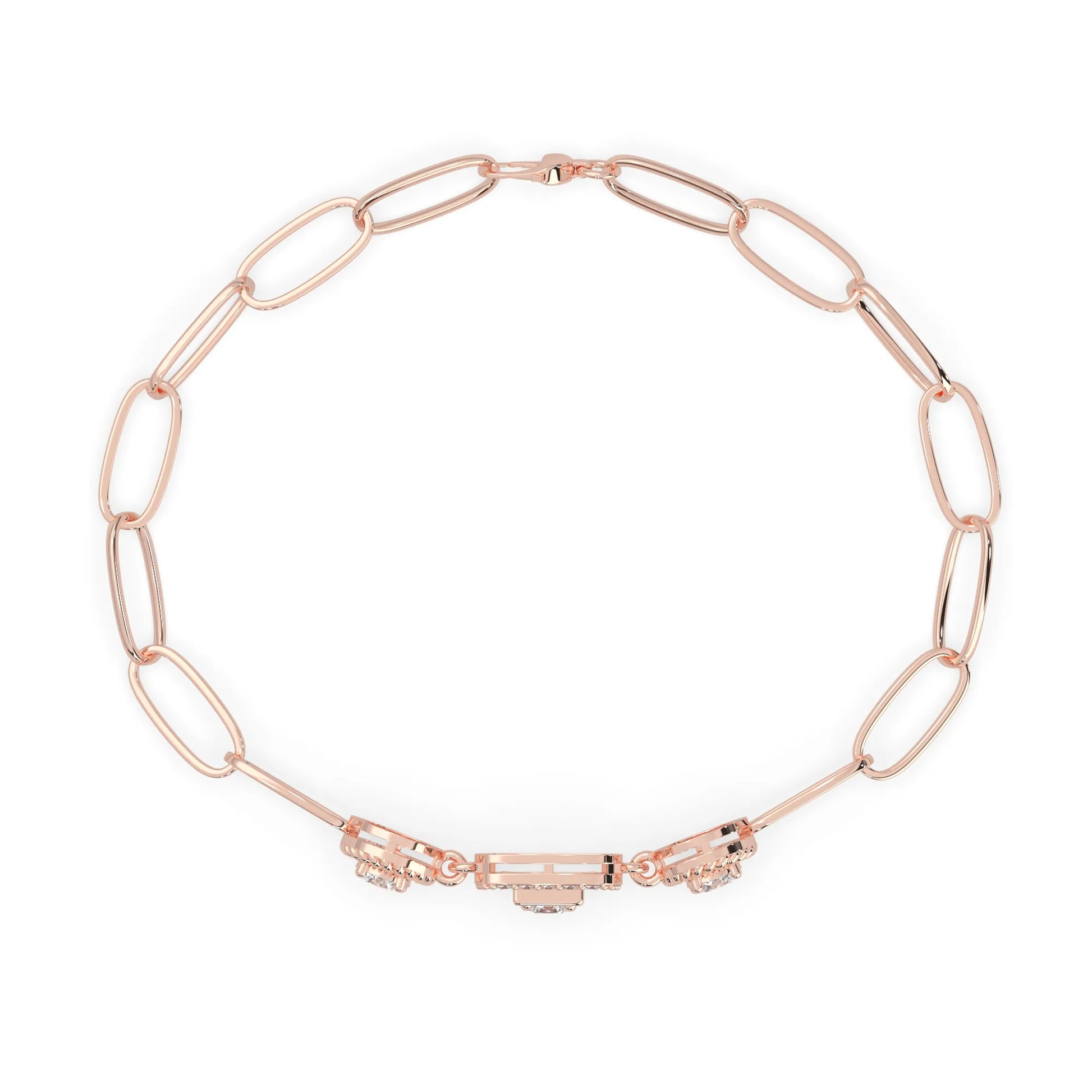 rose Gold bracelet with lab grown diamond accents on a white background